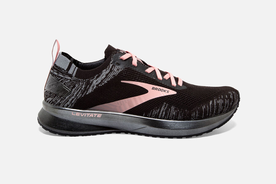 Womens Brooks Levitate 4 Road Shoes Black/Grey/Coral Cloud | 835142-ZKG